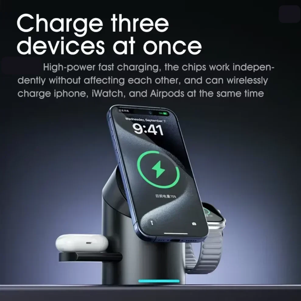 Smartwatch Touch - Chargeur sans fil magnétique 3-en-1 Qi2